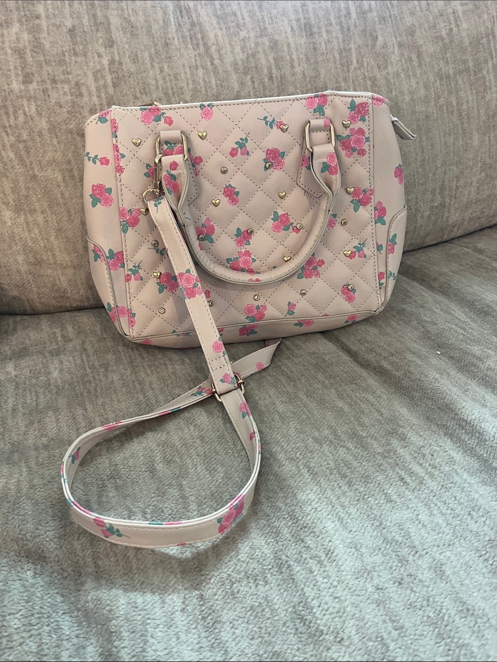 Boutique Pink Quilted Floral Crossbody Satchel Purse